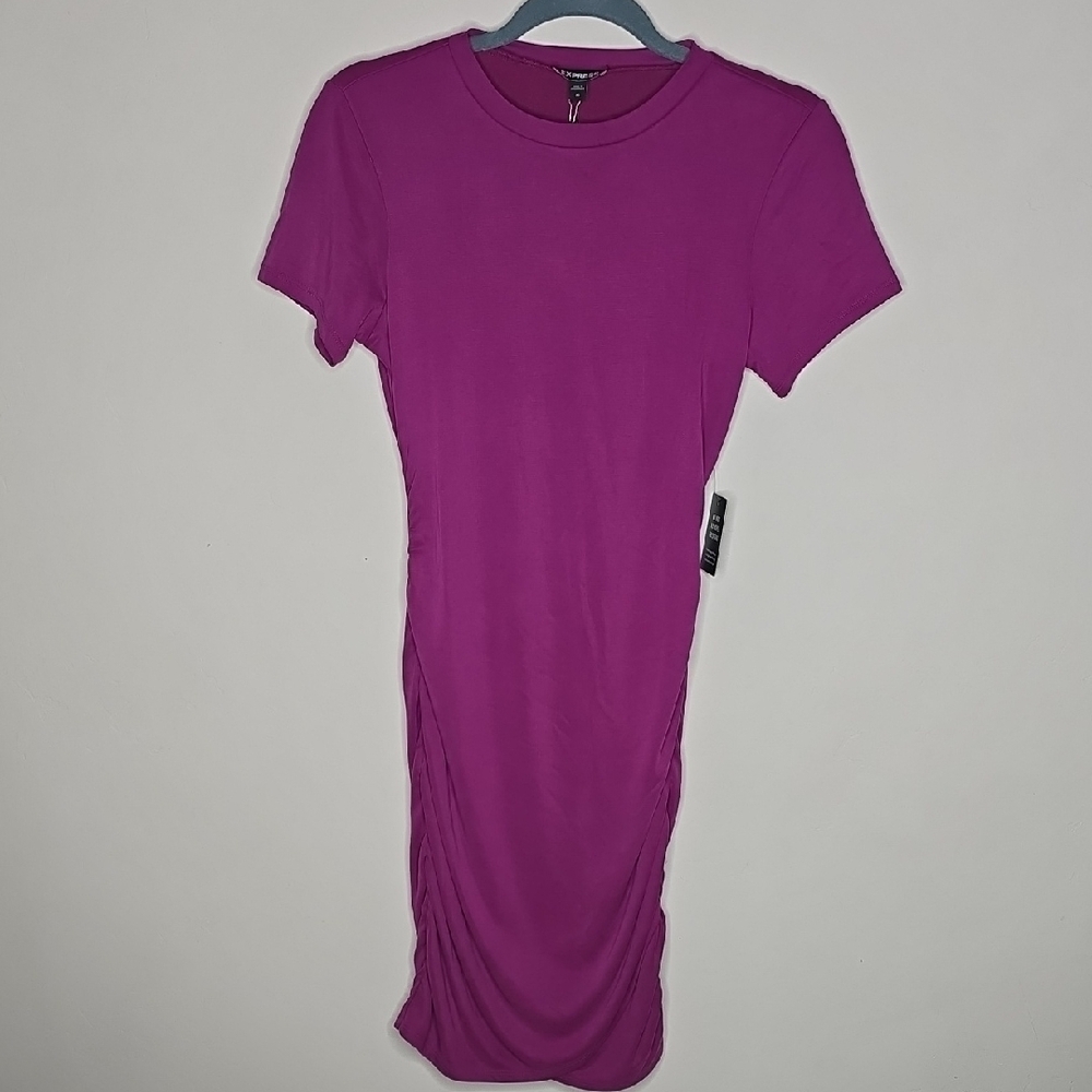 Express Fitted Magenta Crew Neck Midi Dress